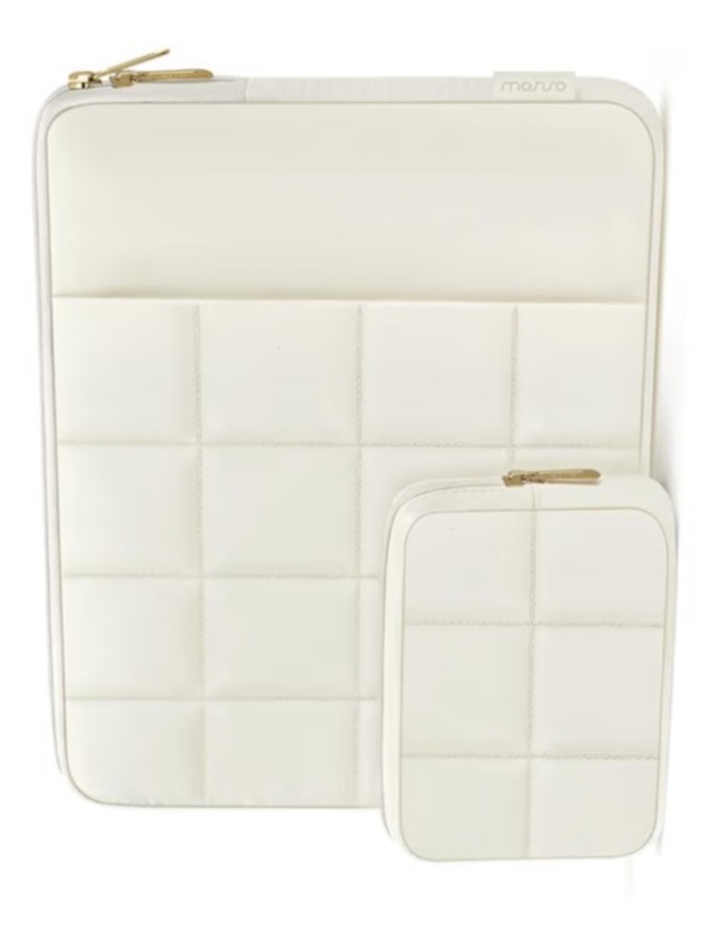 Chic Sand Quilted Puffy Laptop Sleeve Bag 13.3 Inch & Tech Accessory Pouch Set
